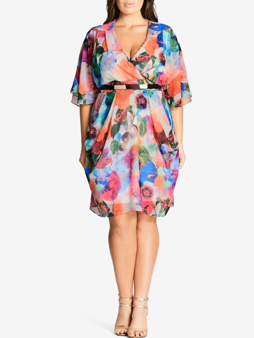 City Chic Trendy Plus Size Printed Faux-Wrap Dress